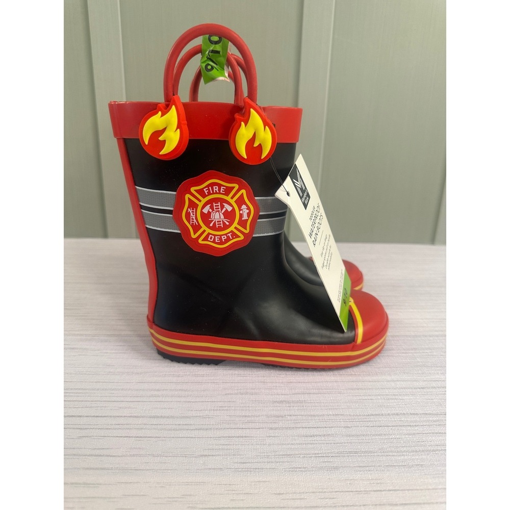 Members Mark Toddler Boys Firefighter Waterproof Rain Boots Black Red Size 9/10
